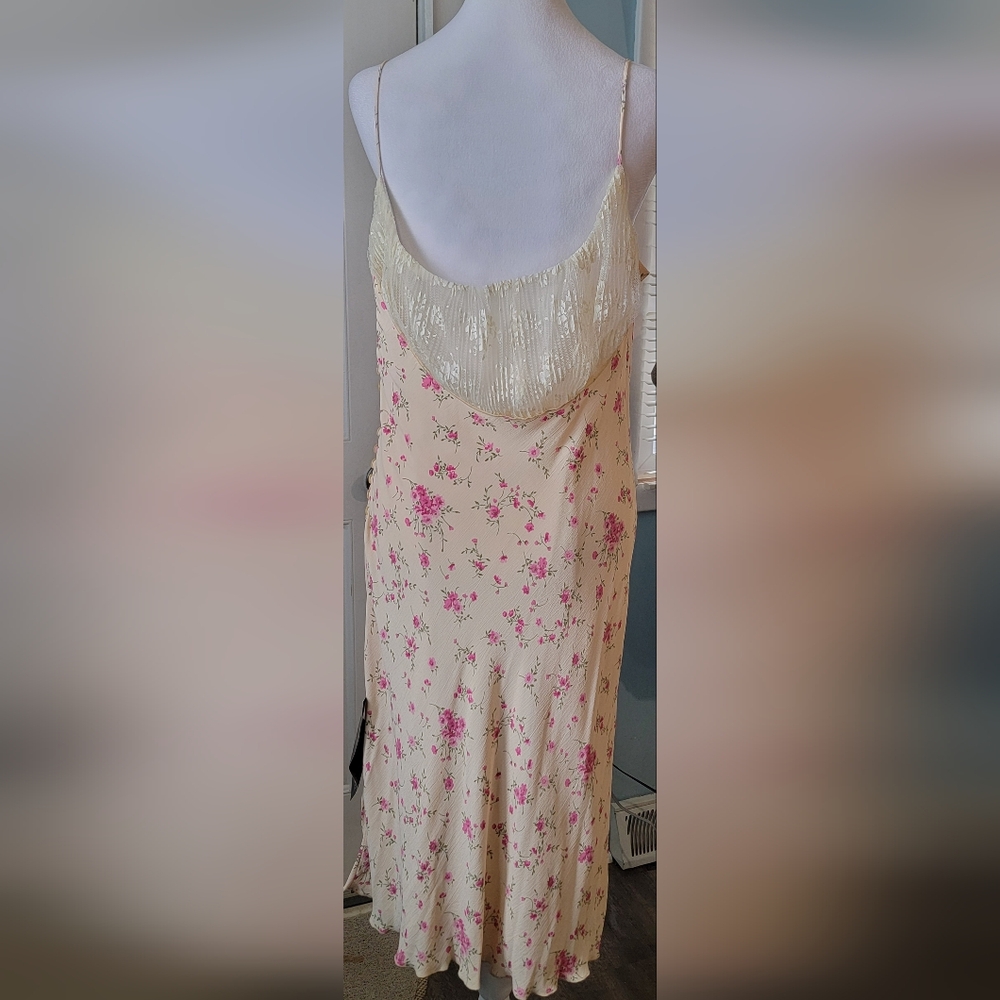Victoria's Secret Vintg 90's Drape Neck Ruffled Midi Dress Womens 14 Peach Flora - Picture 4 of 15